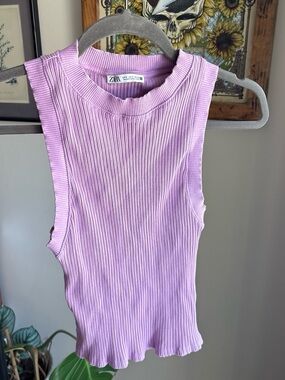 Zara Lilac Ribbed Tank Top